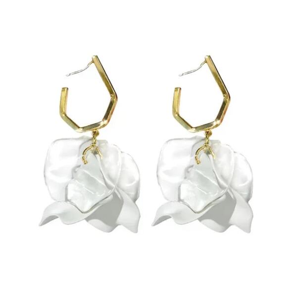 Rashida Clear Petal Statement Drop Earrings - Picture 1 of 8